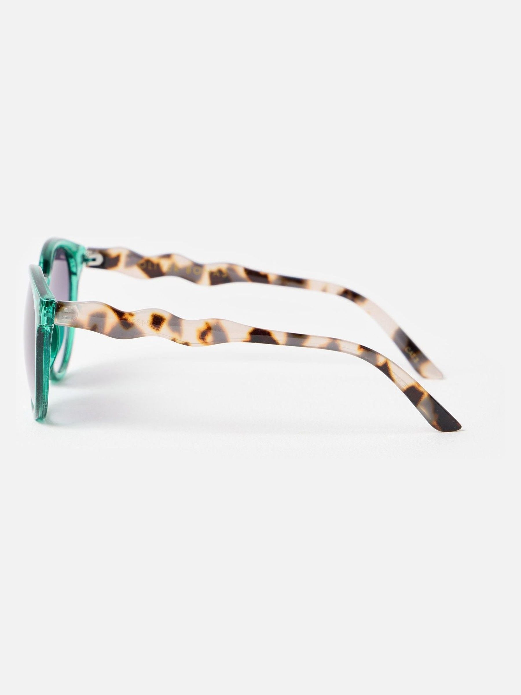 Oliver Bonas green preppy sunglasses, imported from the UK