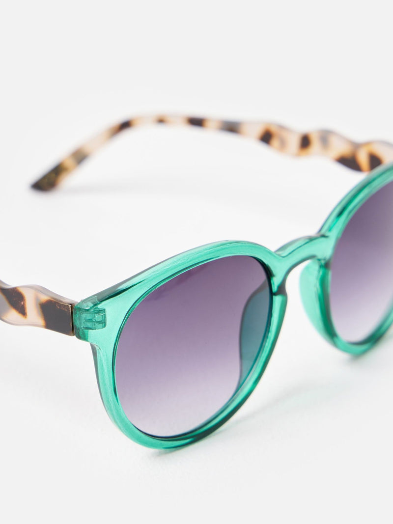 Oliver Bonas green preppy sunglasses, imported from the UK