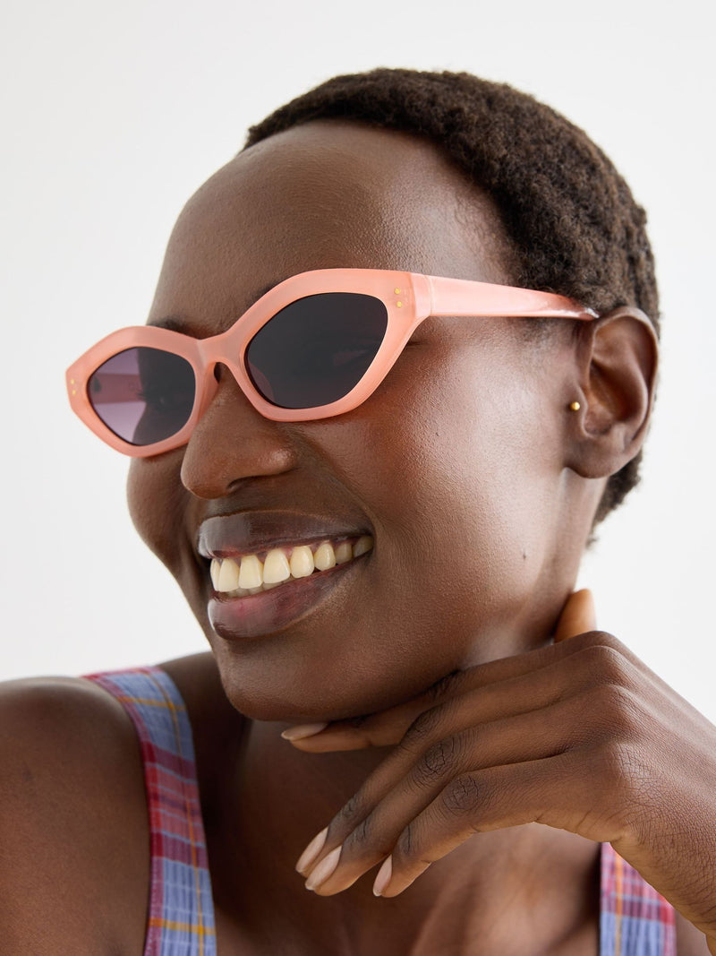Oliver Bonas peach mini angled sunglasses, imported from the UK