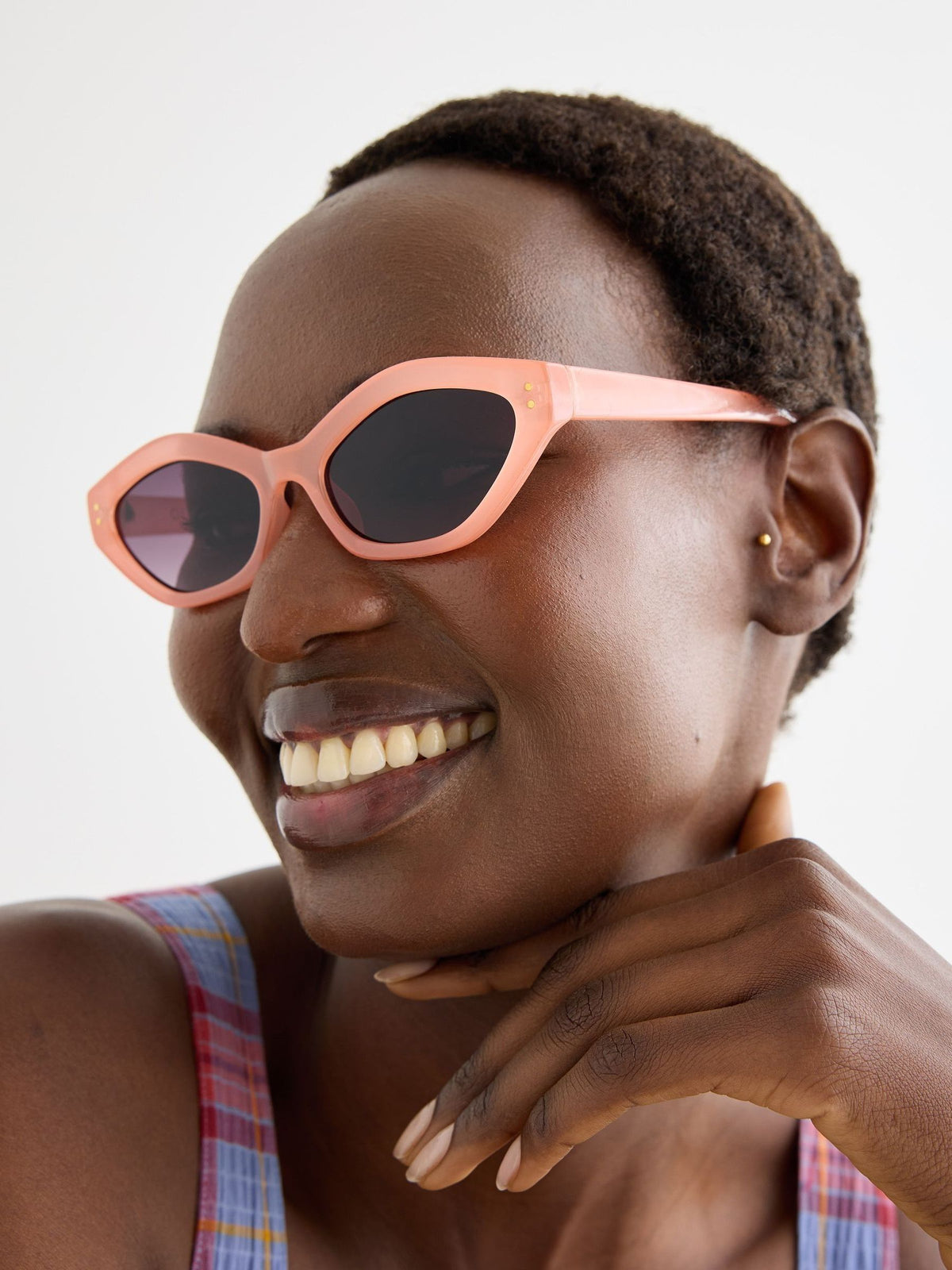 Oliver Bonas peach mini angled sunglasses, imported from the UK