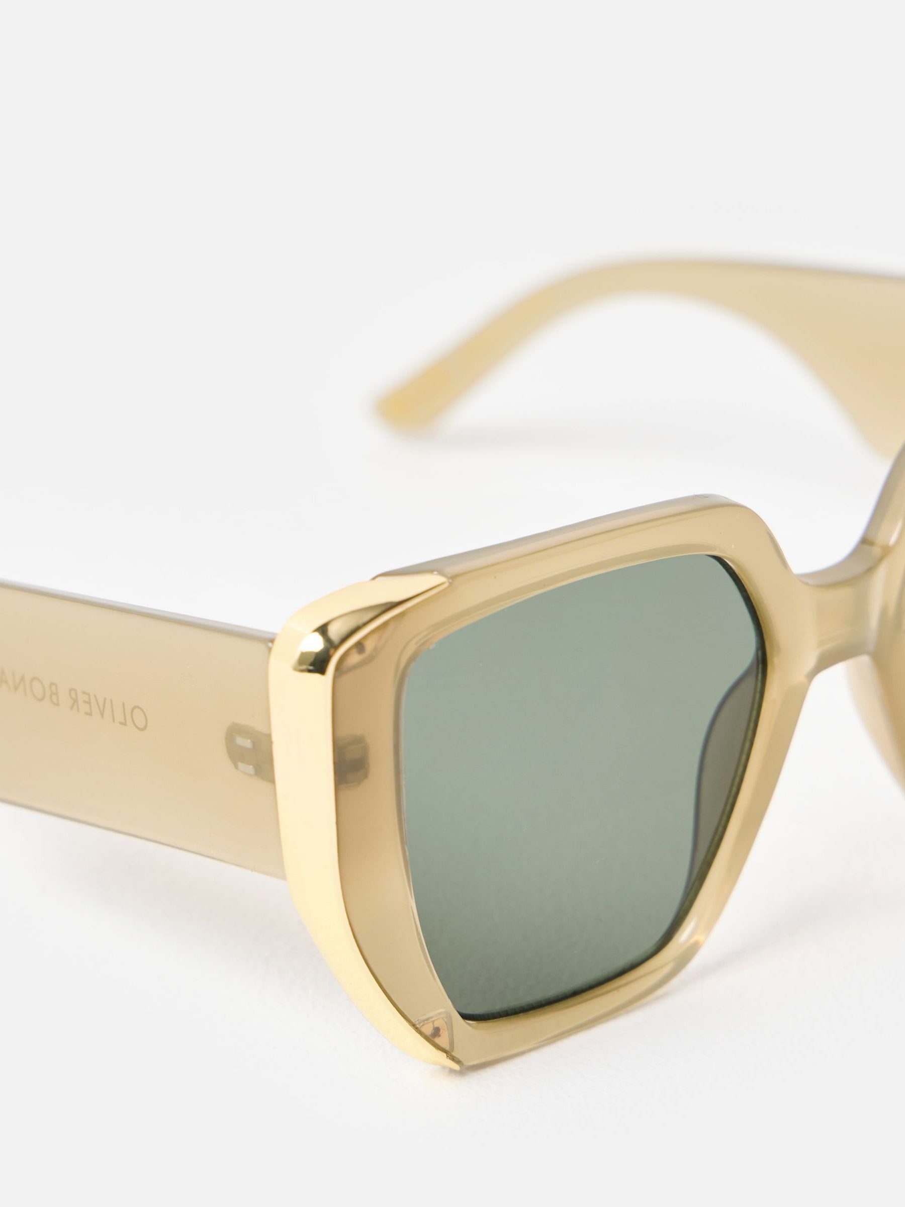 Oliver Bonas green and gold metal inlay oversized square sunglasses - British product