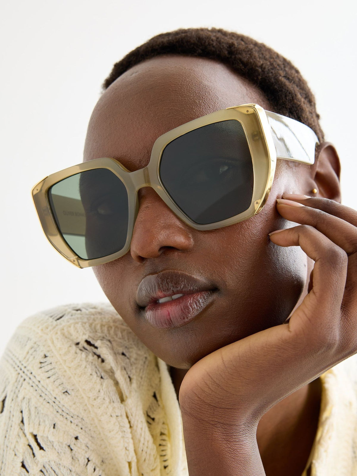 Oliver Bonas green and gold metal inlay oversized square sunglasses - British product