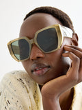 Oliver Bonas green and gold metal inlay oversized square sunglasses - British product