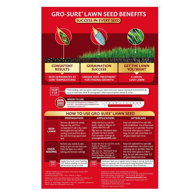 Gro-Sure Fast Acting Lawn Seed 10m2 + 30% Extra Free   400g