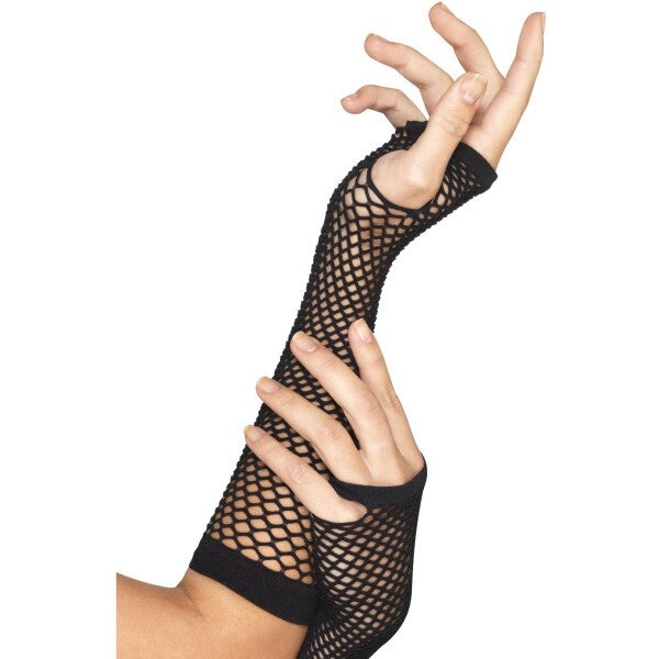 Smiffys fishnet gloves long black, imported from the UK