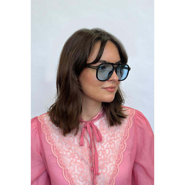 SVNX oversized navigator sunglasses black blue lenses (British brand)