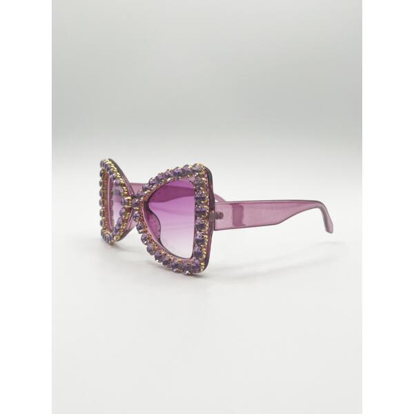 SVNX oversized triangular crystal gem sunglasses purple - British product
