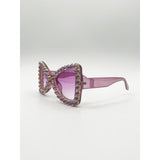 SVNX oversized triangular crystal gem sunglasses purple - British product