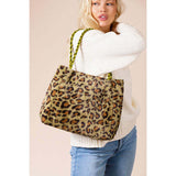 SVNX Leopard Faux Fur Tote Bag Olive (British brand)
