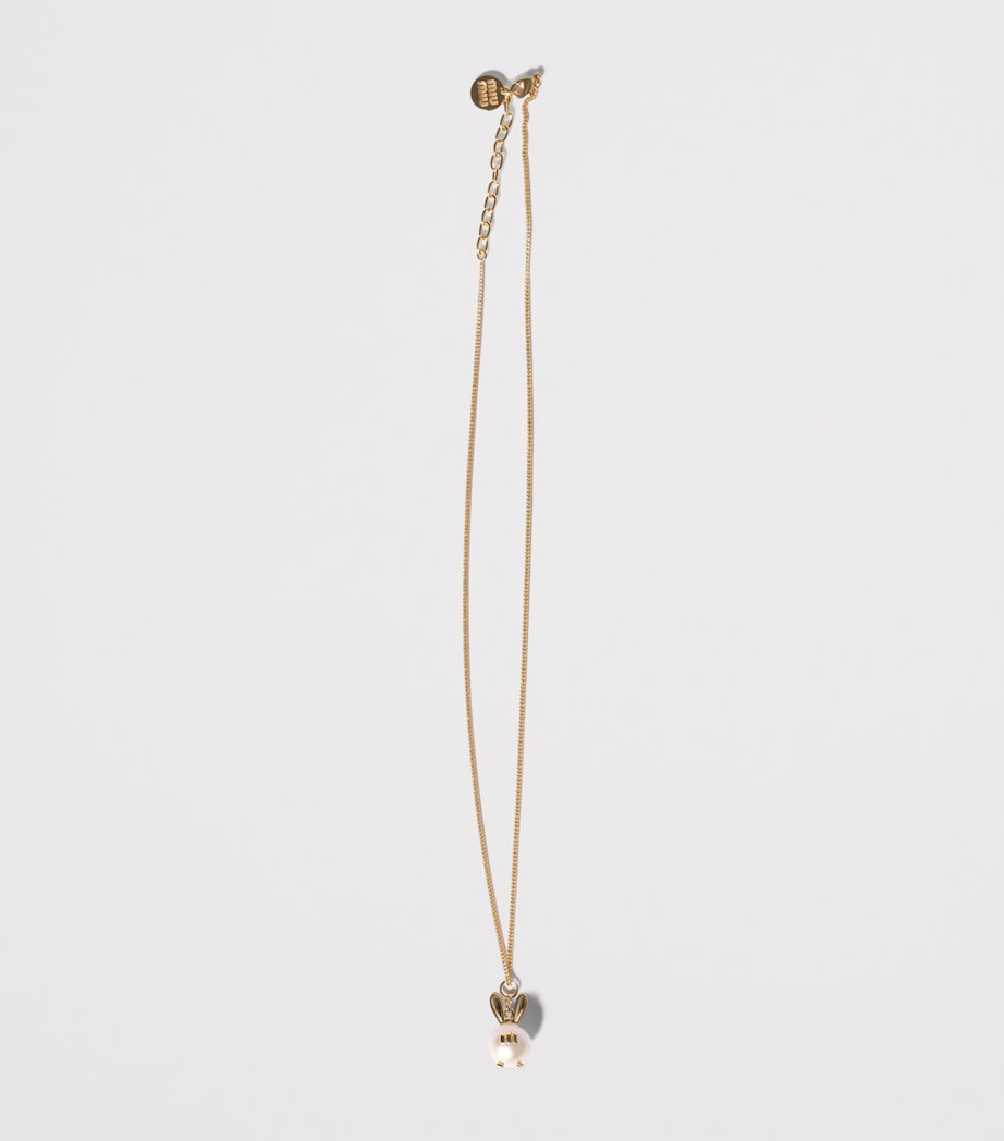 Miu Miu pearlised bunny pendant necklace gold-tone chain - British product