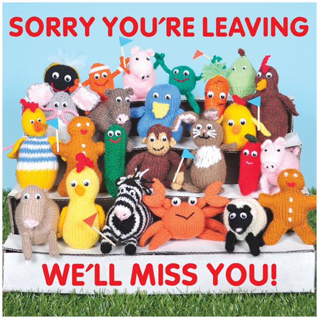 Mint Sorry You're Leaving Goodbye Card with Knitted Characters Greeting Card