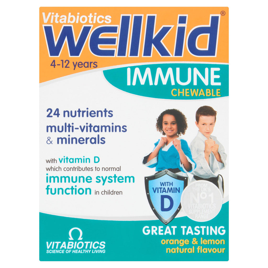 Vitabiotics WellKid Immune Chewable Natural Orange & Lemon Flavour 4-12 Years Chewable Tablets x30