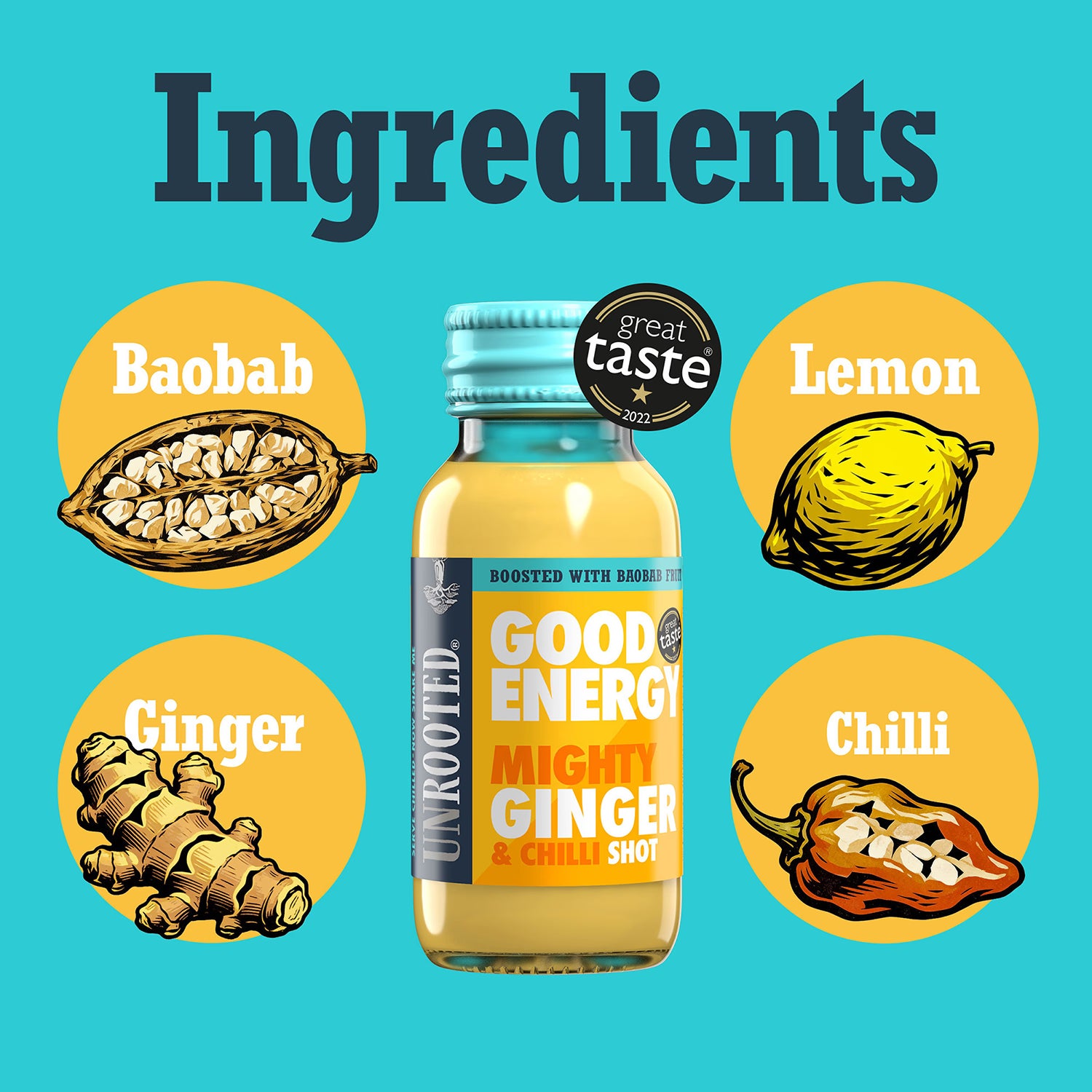 Unrooted Good Energy Ginger Chilli Shot 60ml (British brand)