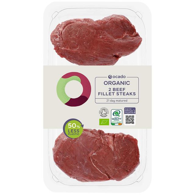 Ocado Organic 2 Beef Fillet Steaks   Typically: 360g