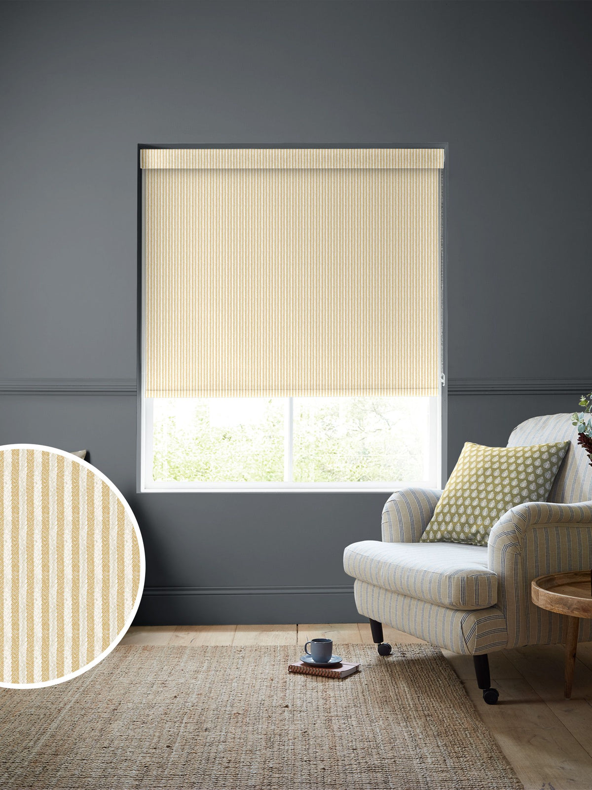 Emily Bond Gold Oscar Stripe roller blinds (British brand)