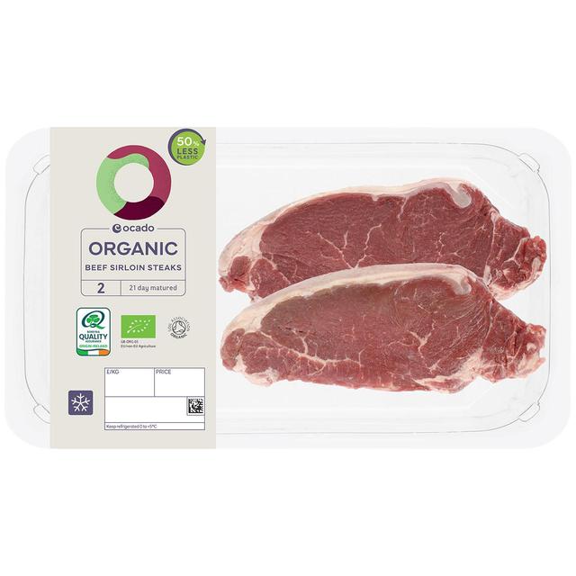 Ocado Organic 2 Beef Sirloin Steaks   Typically: 425g