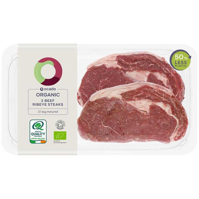 Ocado Organic 2 Beef Ribeye Steaks   Typically: 425g GOODS M&S   