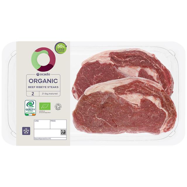 Ocado Organic 2 Beef Ribeye Steaks   Typically: 425g GOODS M&S   