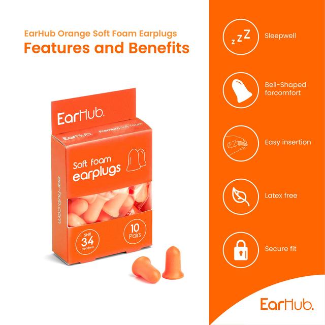 EarHub Premium Soft Orange Foam Earplugs   10 per pack GOODS M&S   