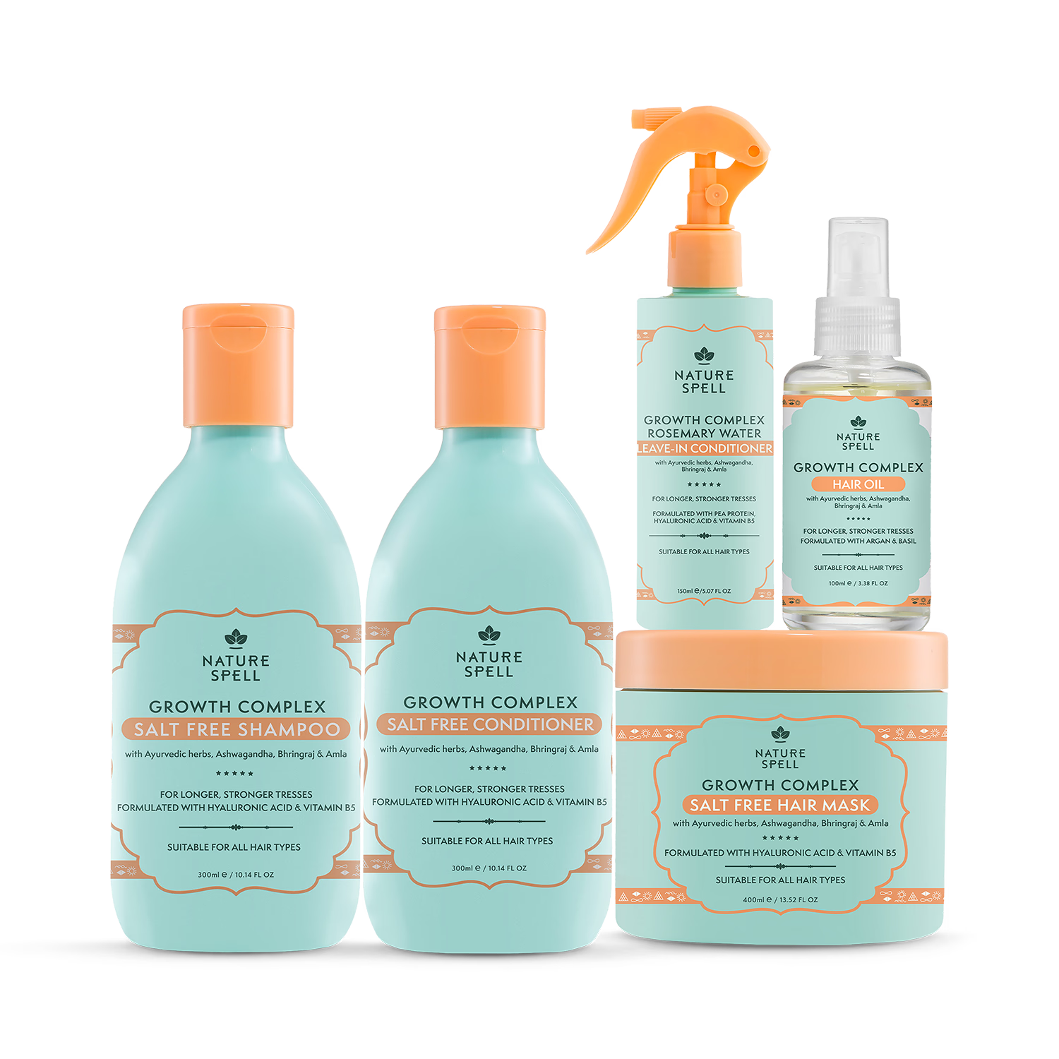 Nature Spell Hair Growth Set with shampoo conditioner mask oil - British product