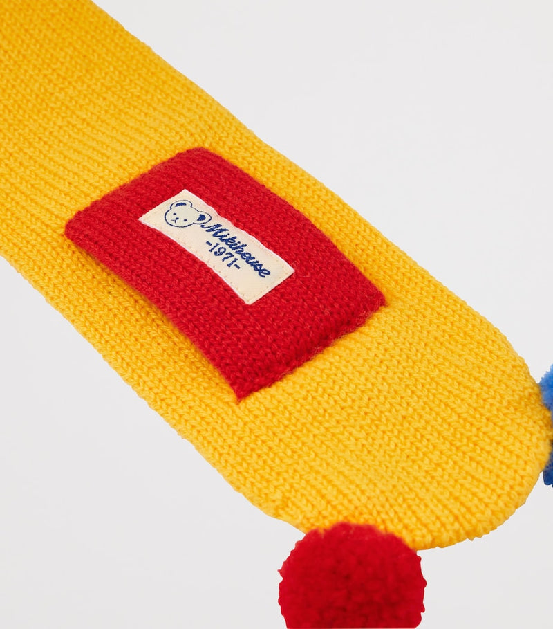 Miki House winter wool-blend pom-pom scarf, imported from the UK