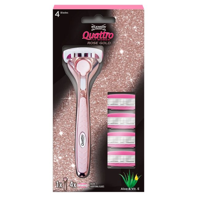 Wilkinson Sword Quattro for Women Razor + 4 Razor Blades Rose Gold