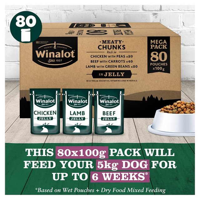 Winalot Meaty Chunks Mixed in Jelly Wet Dog Foody   80 x 100g GOODS M&S   