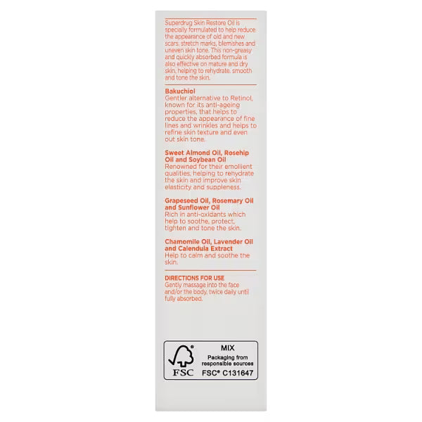 Superdrug skin restore oil for scars 60ml (British brand)