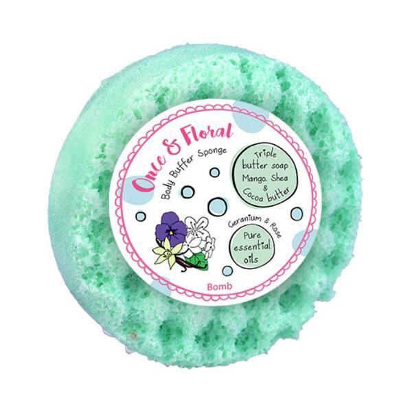 Bomb Cosmetics Once & Floral body buffer sponge, imported from the UK