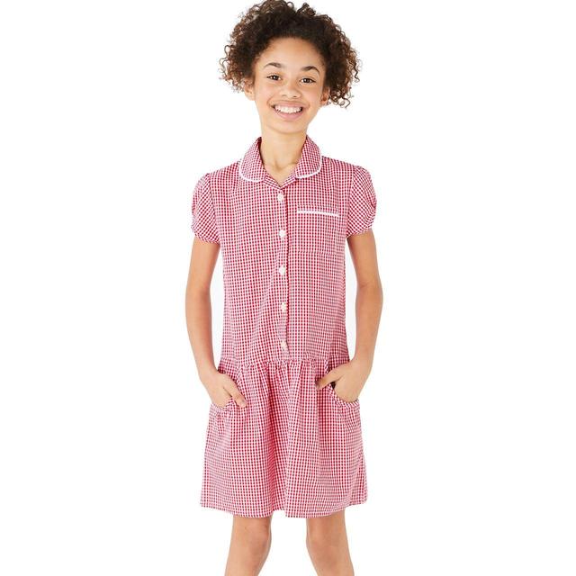 M&S 2pk Girls' Cotton Gingham School Dresses 4-10 Years Red GOODS M&S   