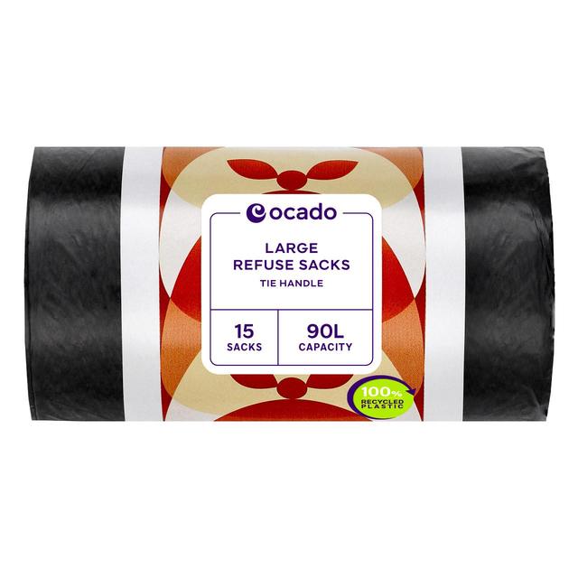 Ocado Large Black  Tie Handle Refuse Sacks   15 per pack