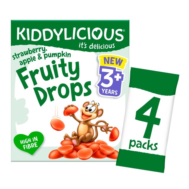 Kiddylicious Strawberry Apple & Pumpkin Fruity Drops Kids Snacks Multi   4 x 16g