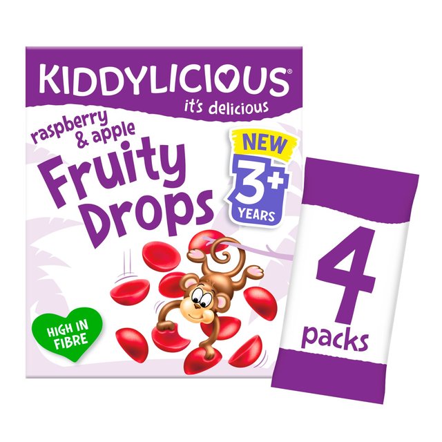 Kiddylicious Raspberry & Apple Fruity Drops Kids Snacks Multi   4 x 16g