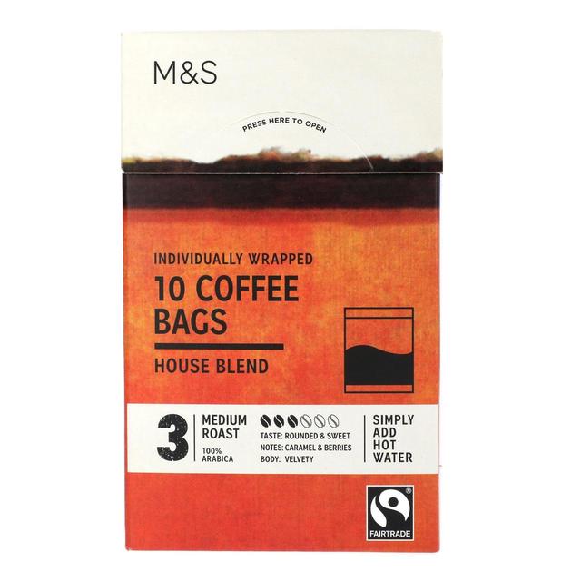 M&S Individually Wrapped House Blend Coffee Bags   10 x 7.5g GOODS M&S   