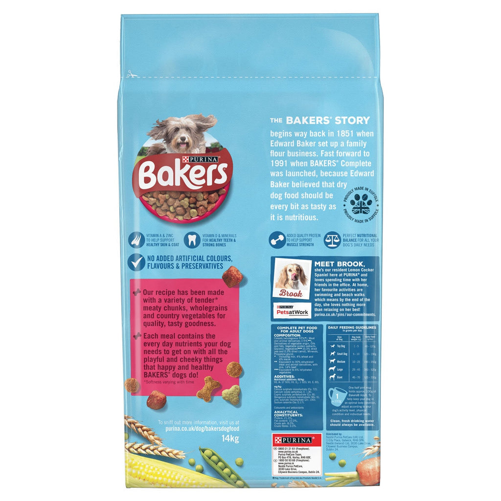 Bakers Adult Dry Dog Food Beef and Vegetables, 14kg