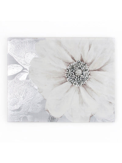 Wandbild mit Blumenmuster in Weiß und Grau, 60 cm x 80 cm
