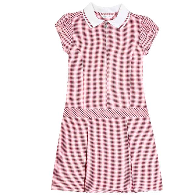 M&S Girls' Gingham Pleated School Dress 4-10 Years Red GOODS M&S   