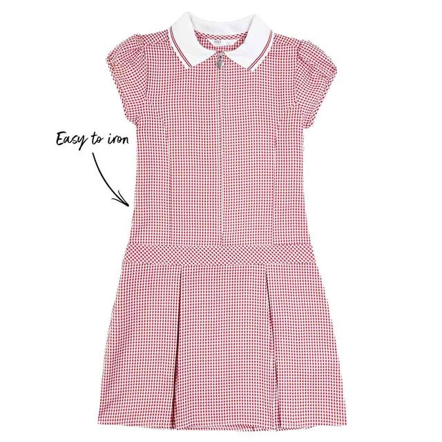 M&S Girls' Gingham Pleated School Dress 4-10 Years Red GOODS M&S   