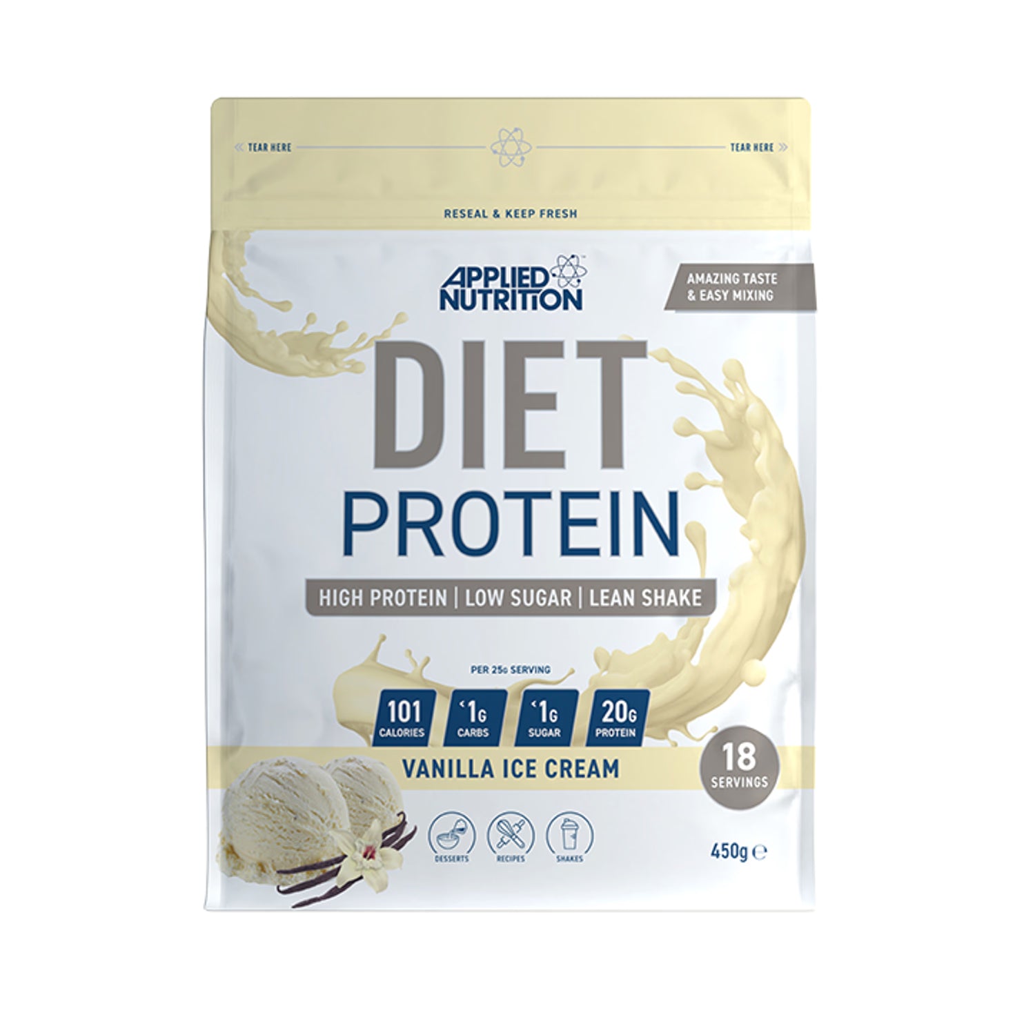 Applied Nutrition Diet Protein Powder Vanilla Ice Cream 450g - British product