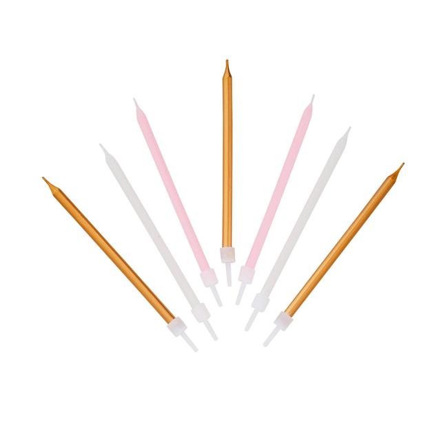 Pink White & Gold Birthday Candles   16 per pack GOODS M&S   