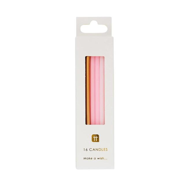 Pink White & Gold Birthday Candles   16 per pack GOODS M&S   