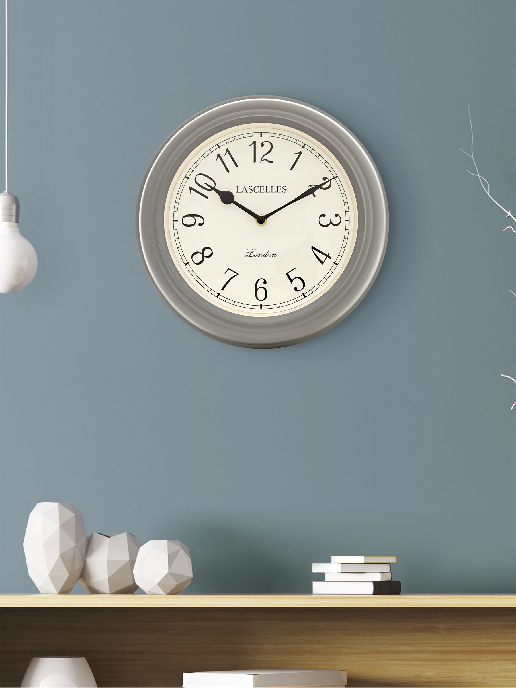 Brookpace Lascelles grey wall clock with Arabic numbers, 32cm diameter - British product
