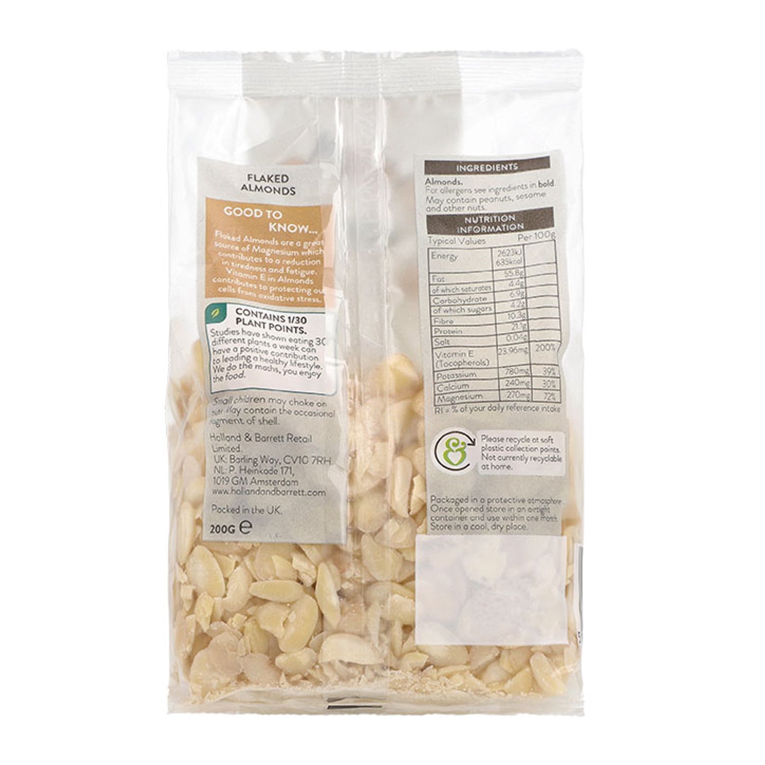 Holland & Barrett flaked almonds 200g pack, UK version