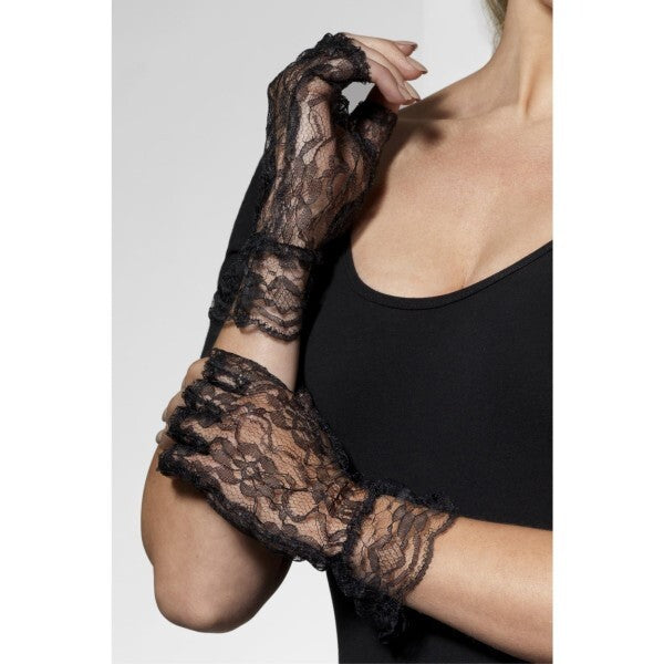 Fever fingerless lace gloves black - British product