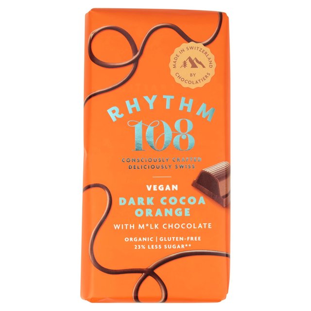 Rhythm 108 Swiss Vegan Dark Cocoa Orange Bar with M'lk Chocolate   100g