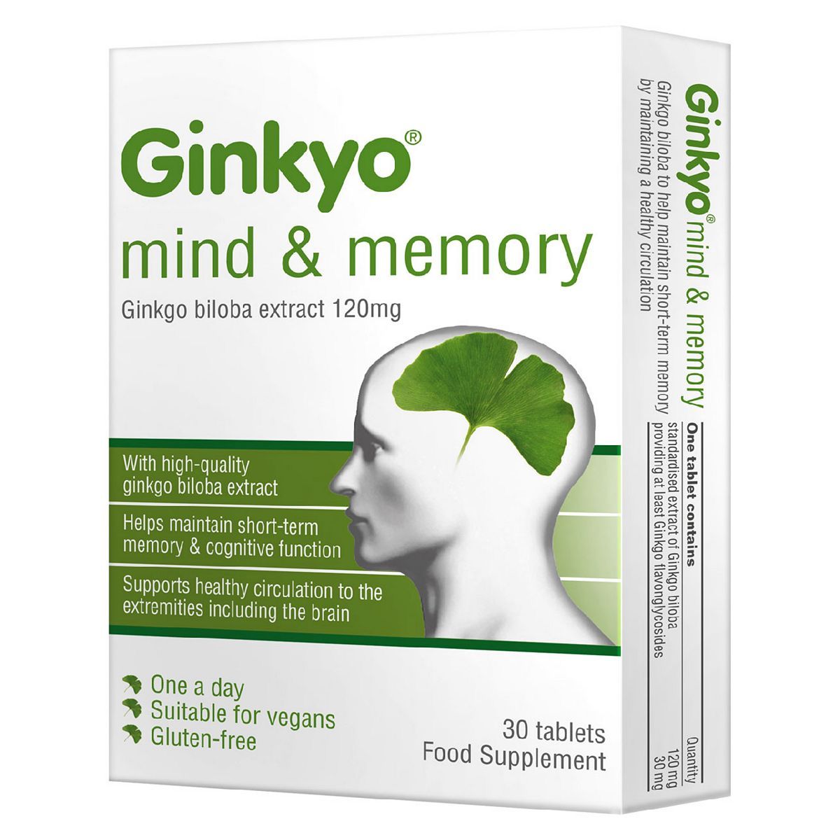 Ginkyo Mind & Memory Ginkgo Biloba 120mg One a Day 30 Tablets Vitamins, Minerals & Supplements Boots   