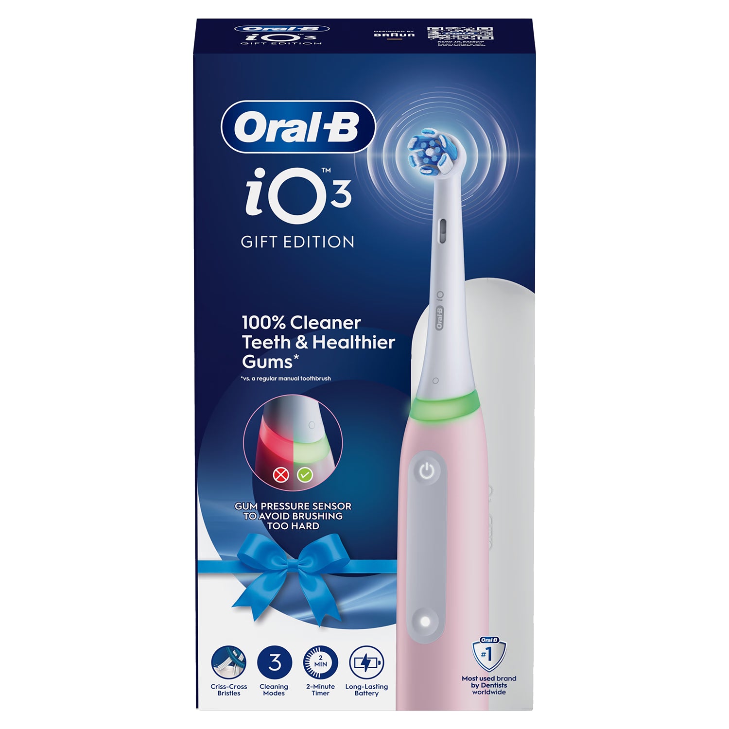 Oral-B iO 3 electric toothbrush pink with travel case (British brand)