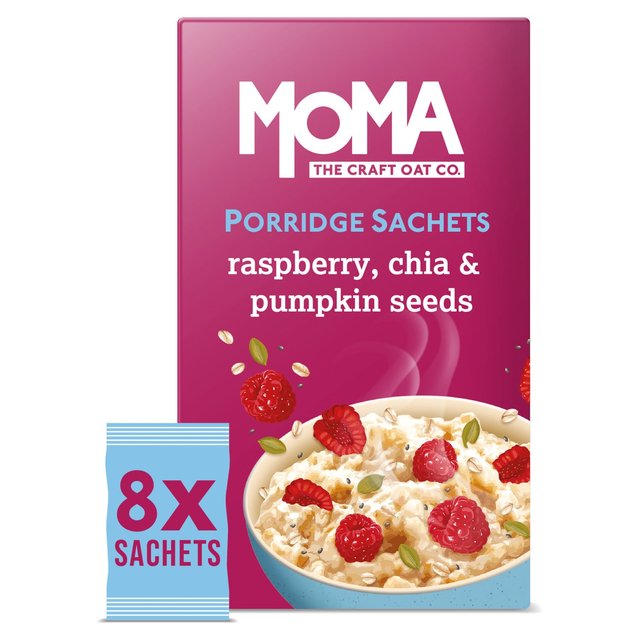 MOMA Raspberry Chia & Pumpkin Seed Jumbo Oat Porridge Sachets Vegan   8 per pack GOODS M&S   