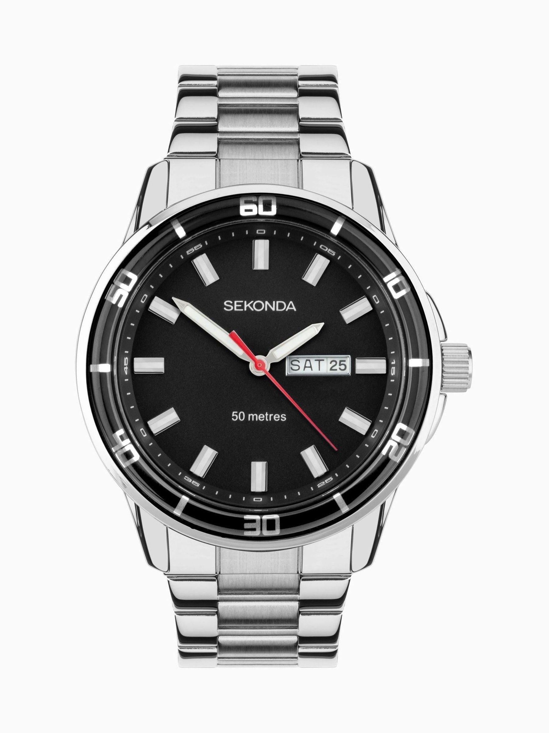 Sekonda Silver Midnight Analog Watch 44mm With Stainless Steel Bracelet (British brand)