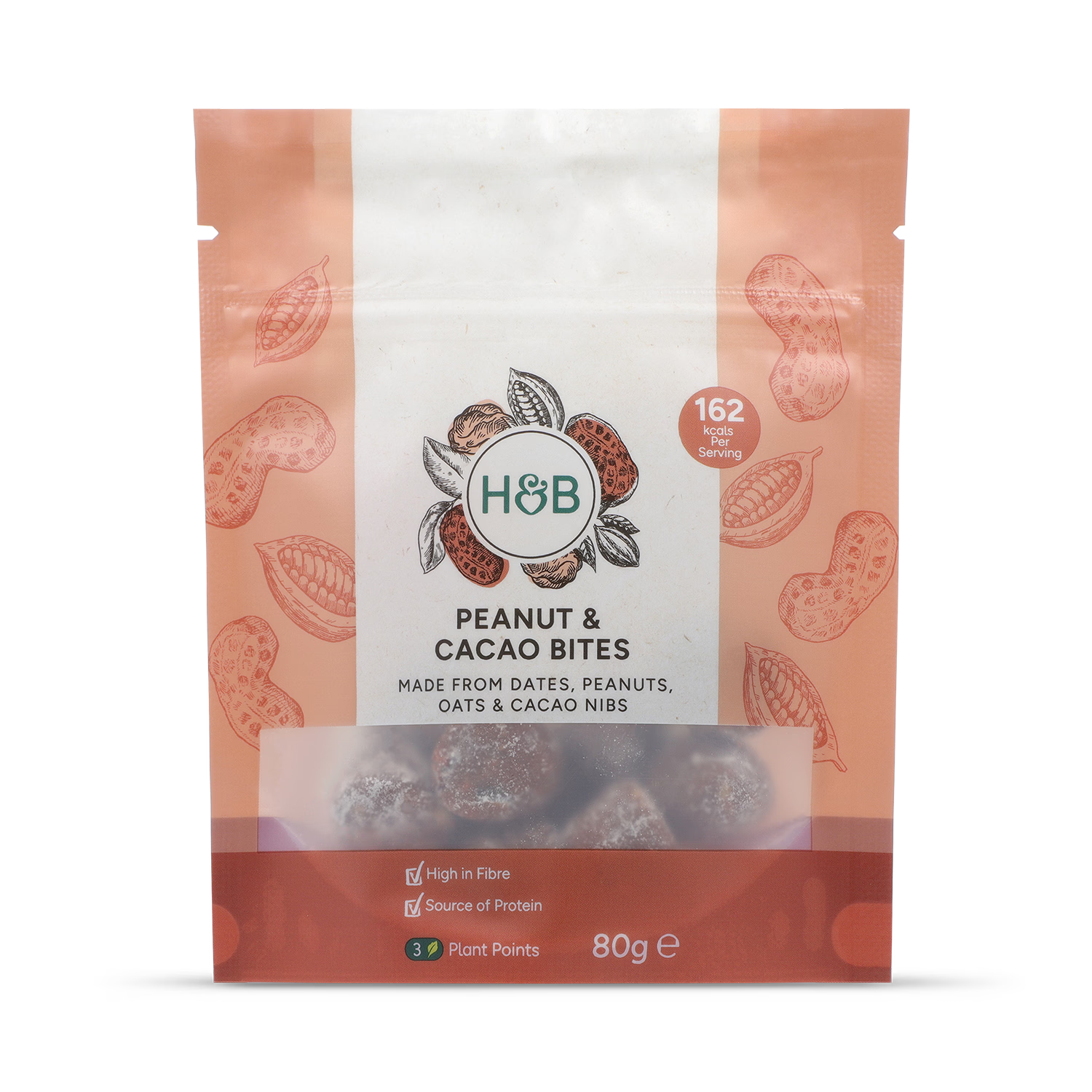 Holland & Barrett Peanut and Cacao Bites 80g, UK version